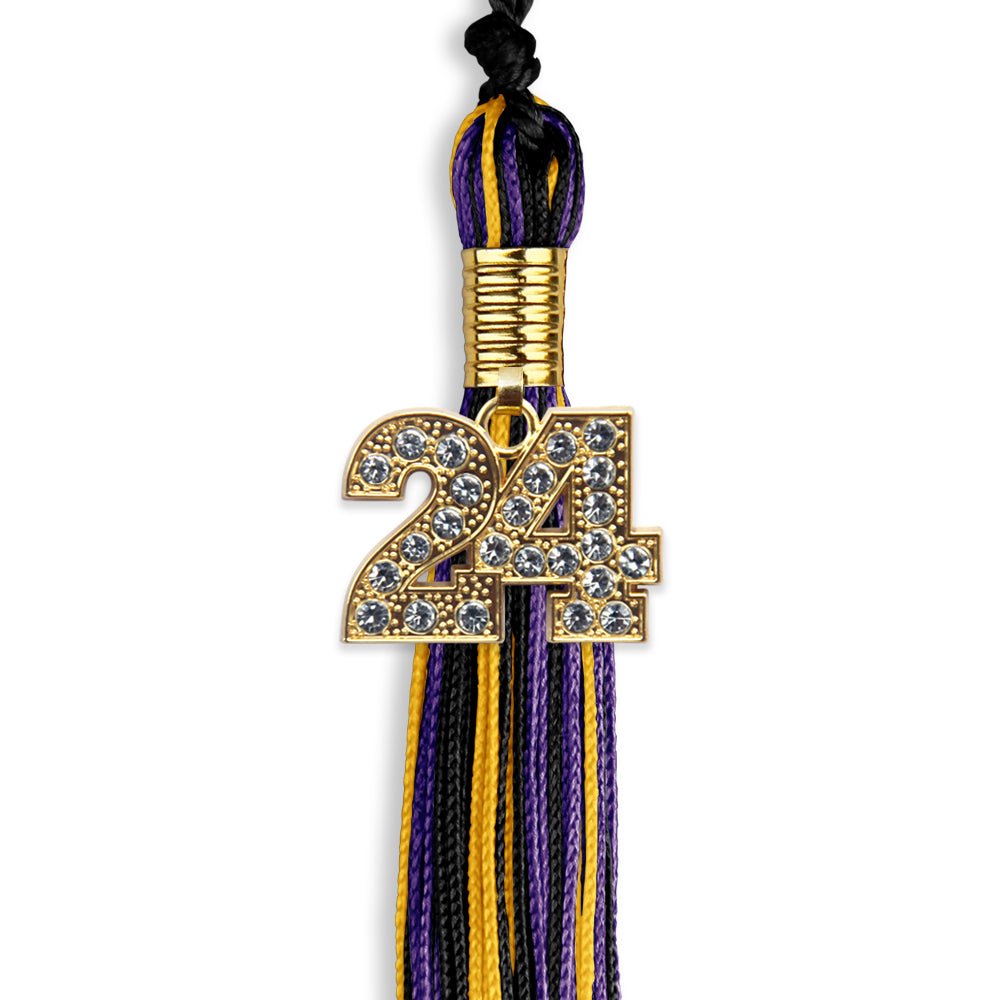 Black/Purple/Gold Mixed Color Graduation Tassel with Gold Date Drop - Endea Graduation