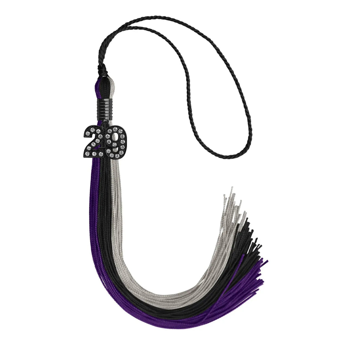 Black/Purple/Grey Graduation Tassel with Black Bling Charm - Endea Graduation