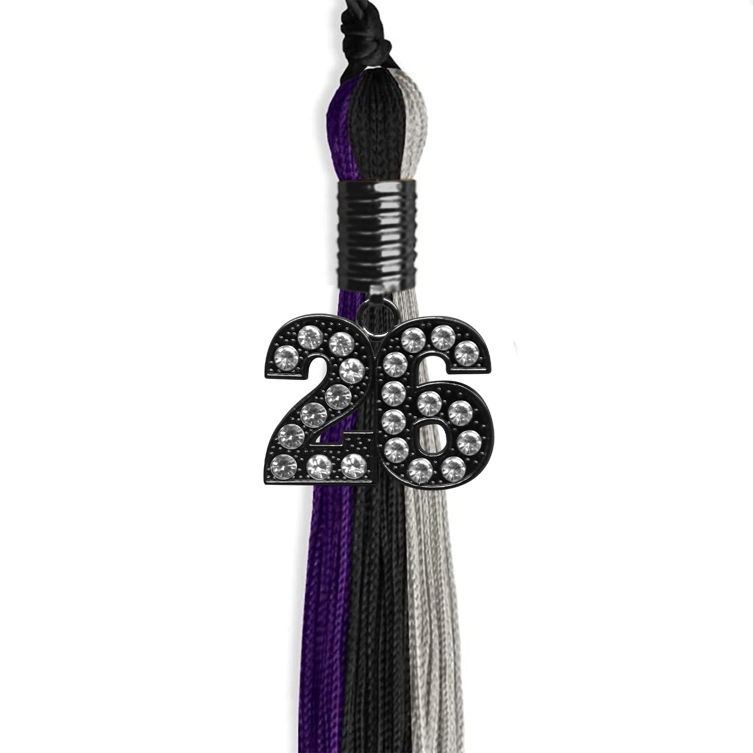 Black/Purple/Grey Graduation Tassel with Black Date Drop - Endea Graduation