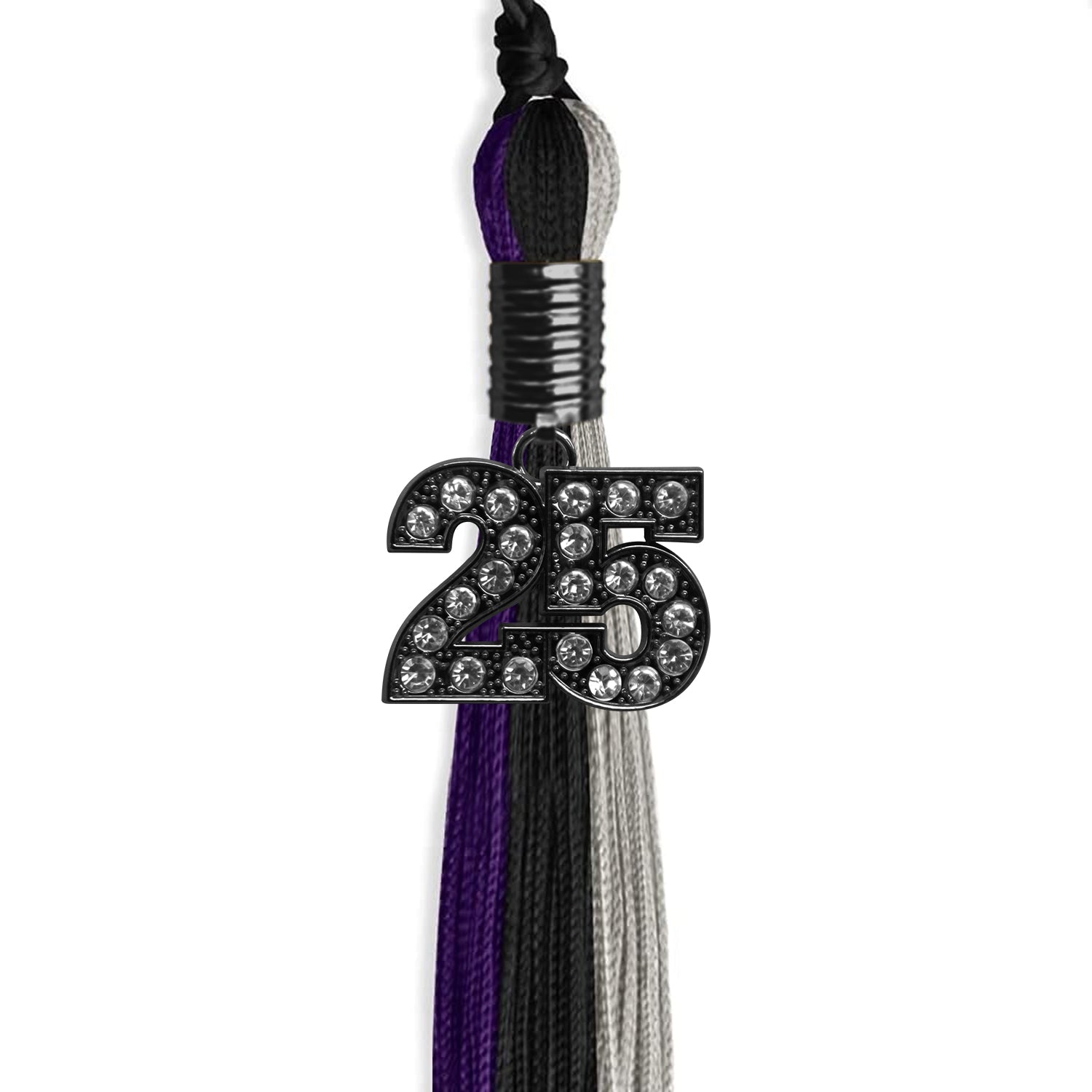 Black/Purple/Grey Graduation Tassel with Black Date Drop - Endea Graduation