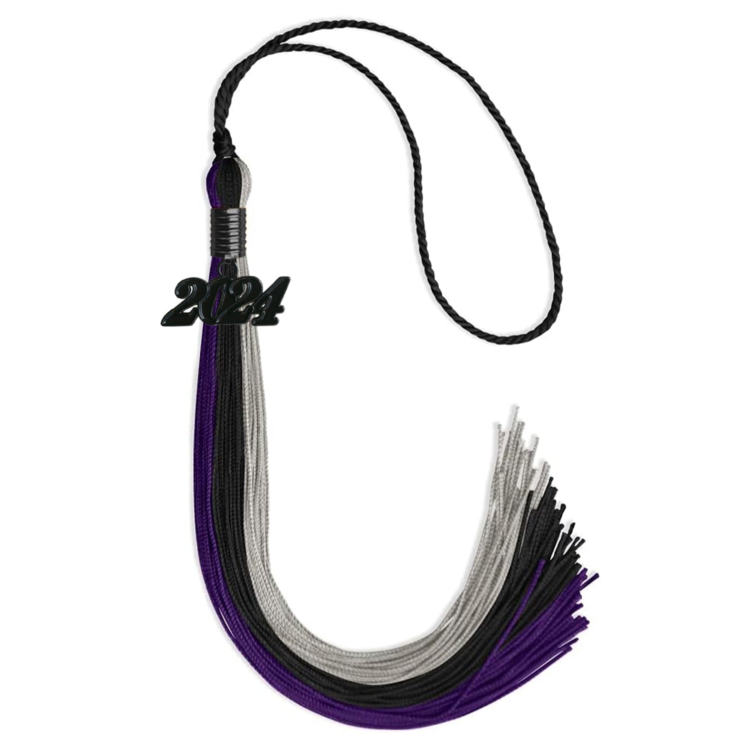 Black/Purple/Grey Graduation Tassel with Black Date Drop - Endea Graduation