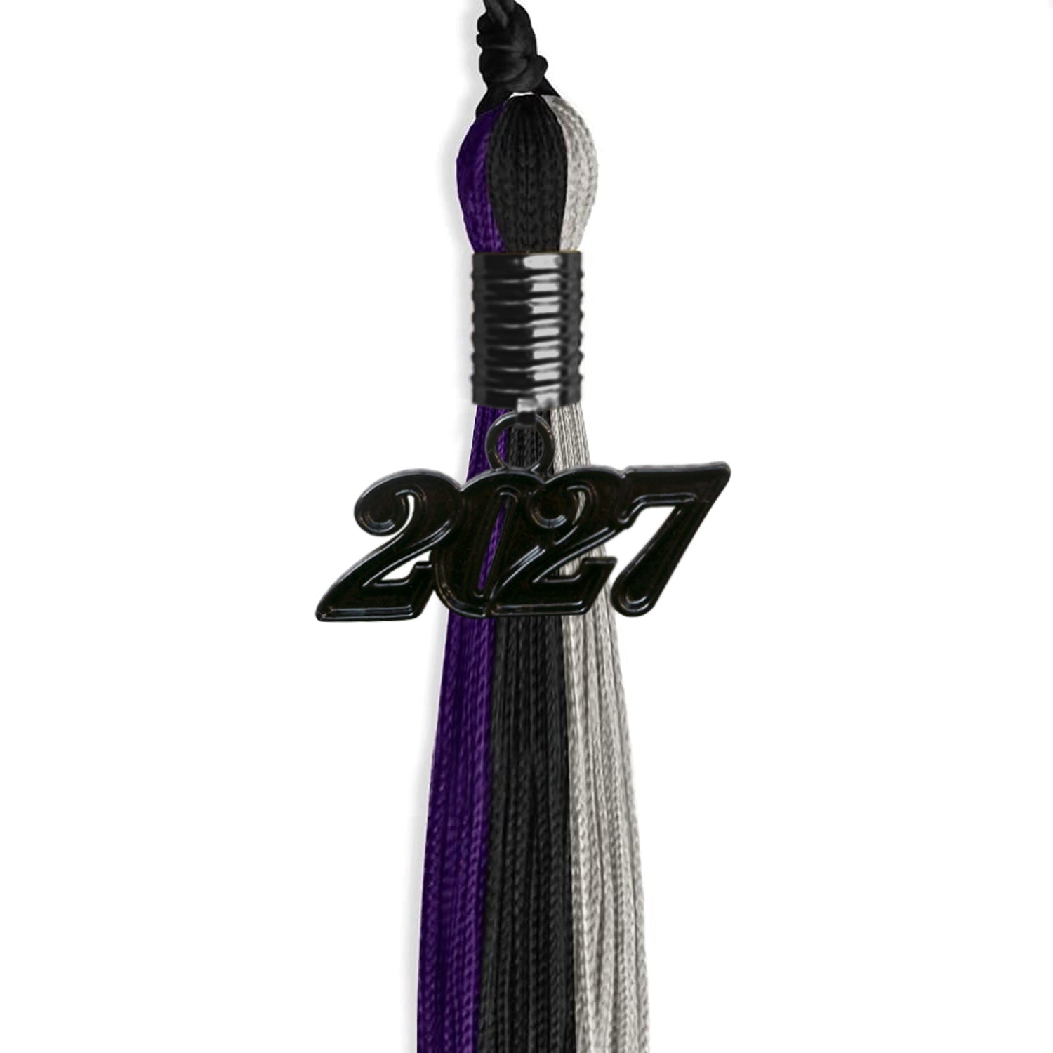 Black/Purple/Grey Graduation Tassel with Black Date Drop - Endea Graduation