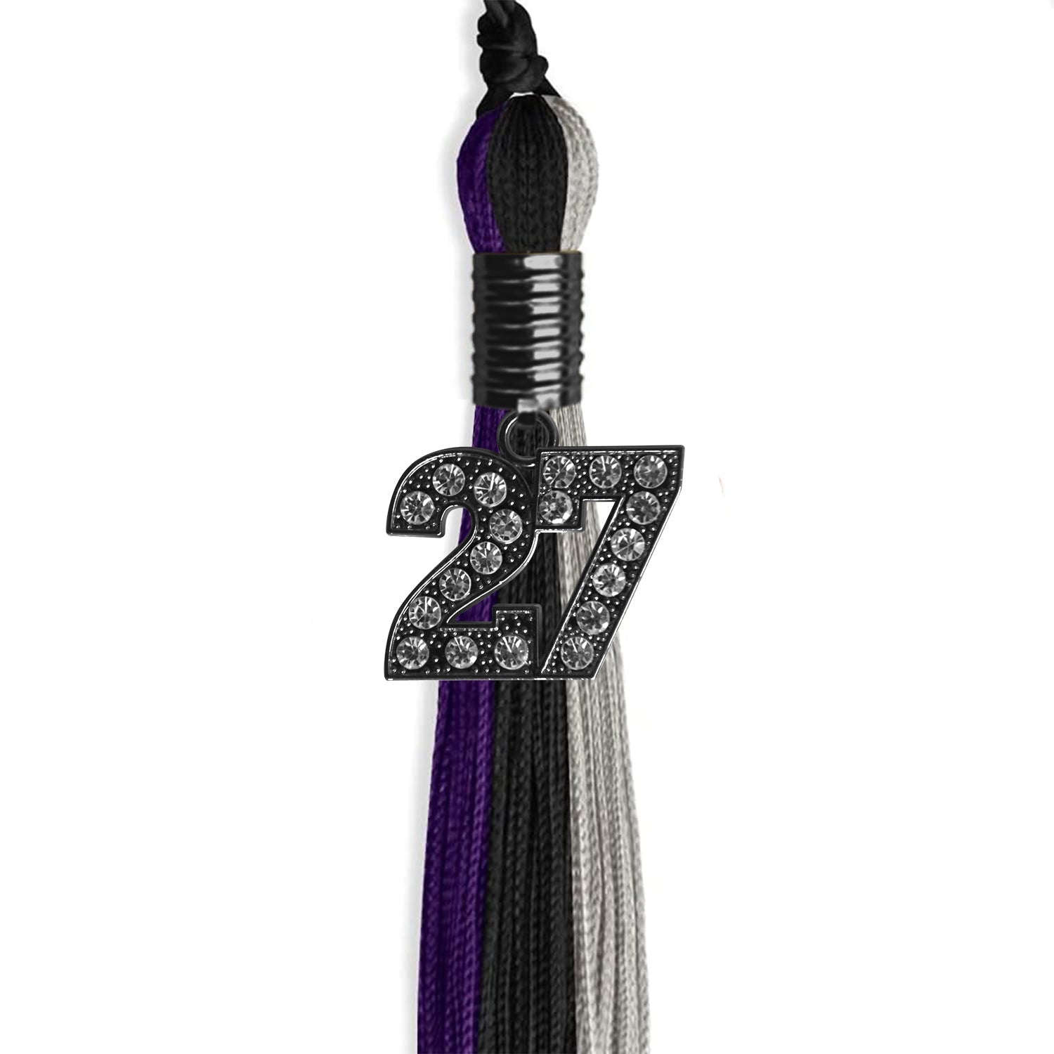 Black/Purple/Grey Graduation Tassel with Black Date Drop - Endea Graduation