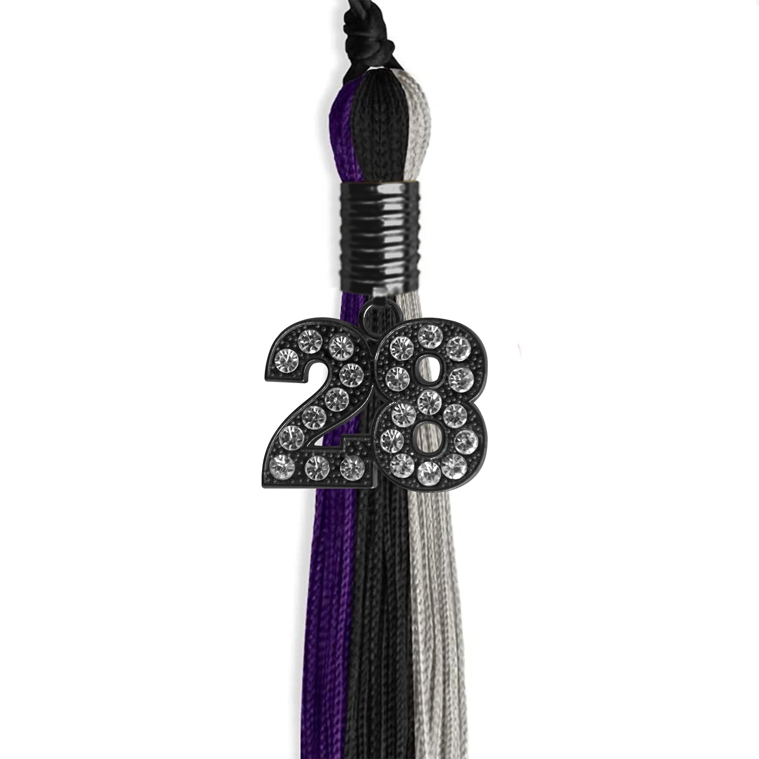 Black/Purple/Grey Graduation Tassel with Black Date Drop - Endea Graduation