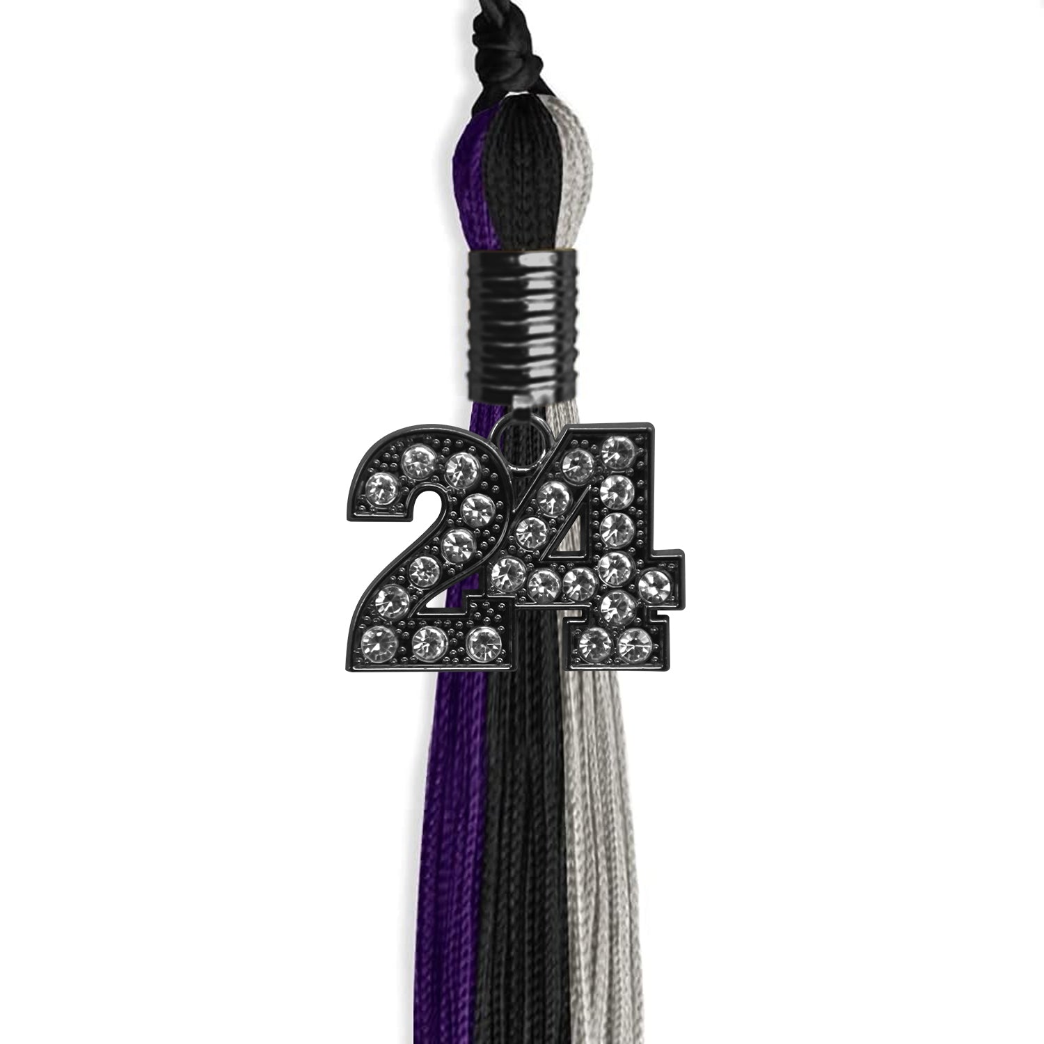 Black/Purple/Grey Graduation Tassel with Black Date Drop - Endea Graduation