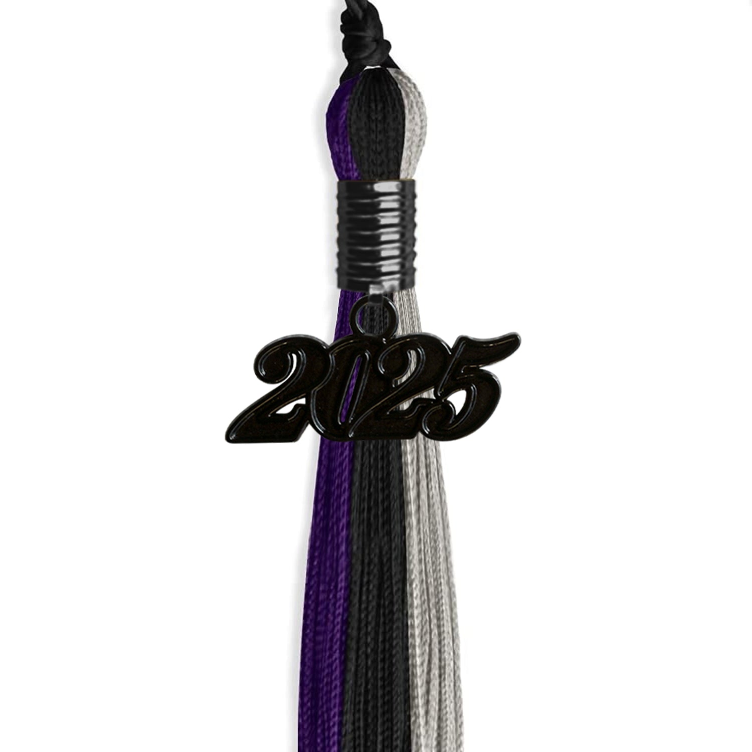 Black/Purple/Grey Graduation Tassel with Black Date Drop - Endea Graduation