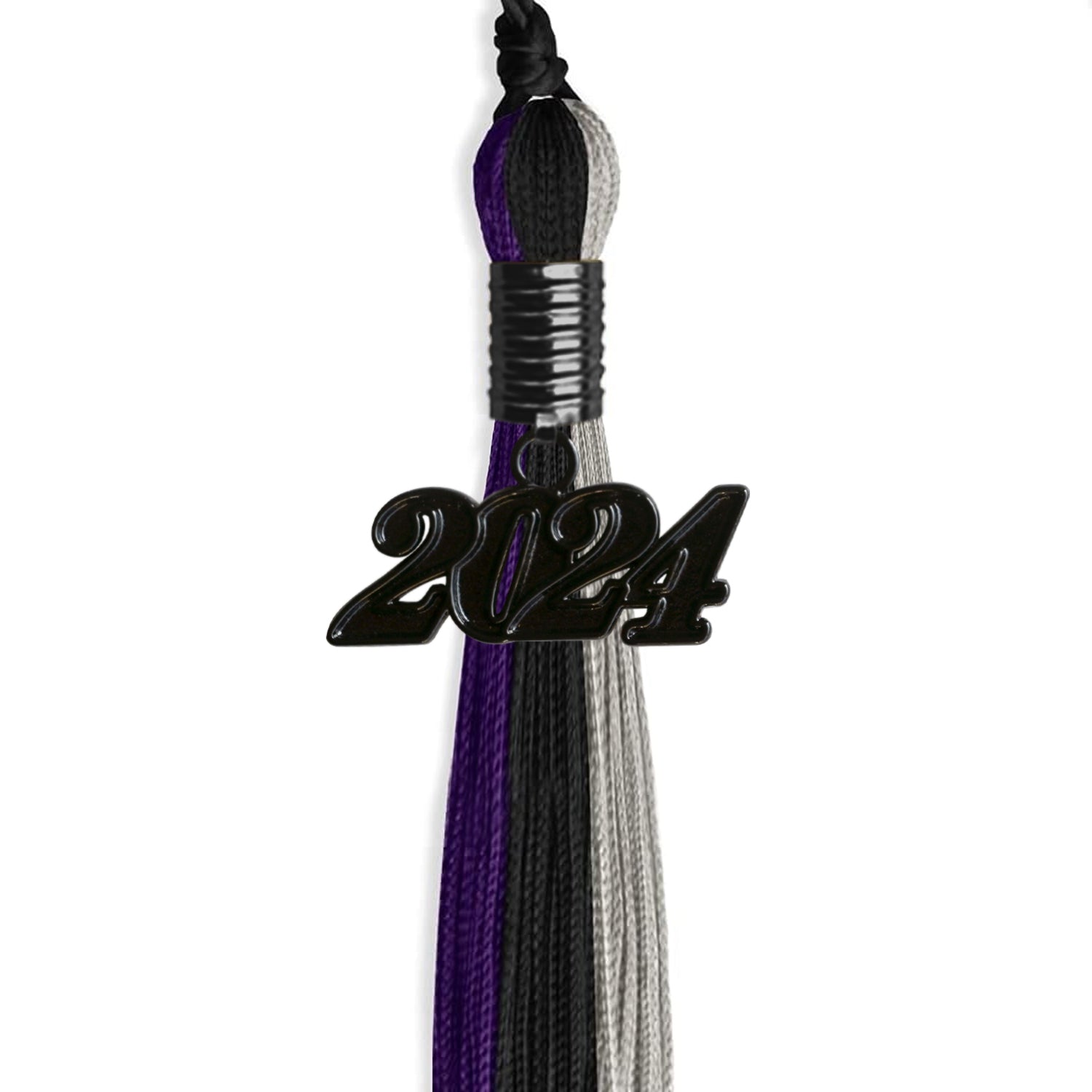 Black/Purple/Grey Graduation Tassel with Black Date Drop - Endea Graduation