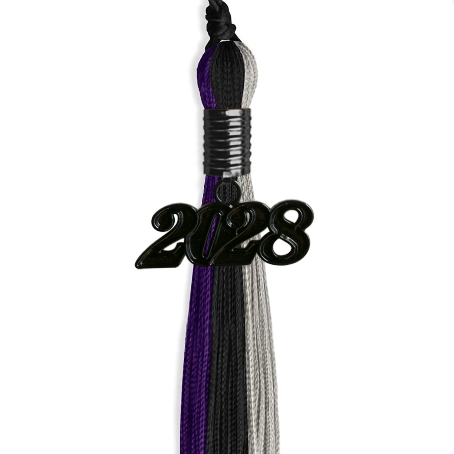 Black/Purple/Grey Graduation Tassel with Black Date Drop - Endea Graduation