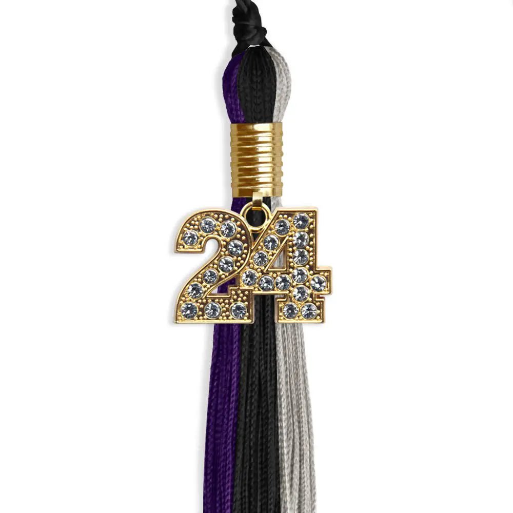 Black/Purple/Grey Graduation Tassel with Gold Bling Charm - Endea Graduation
