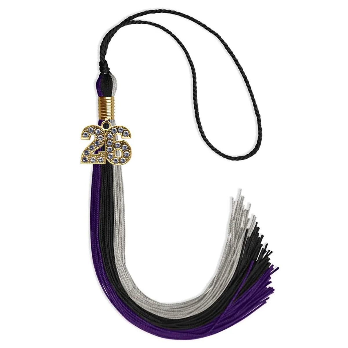 Black/Purple/Grey Graduation Tassel with Gold Bling Charm - Endea Graduation