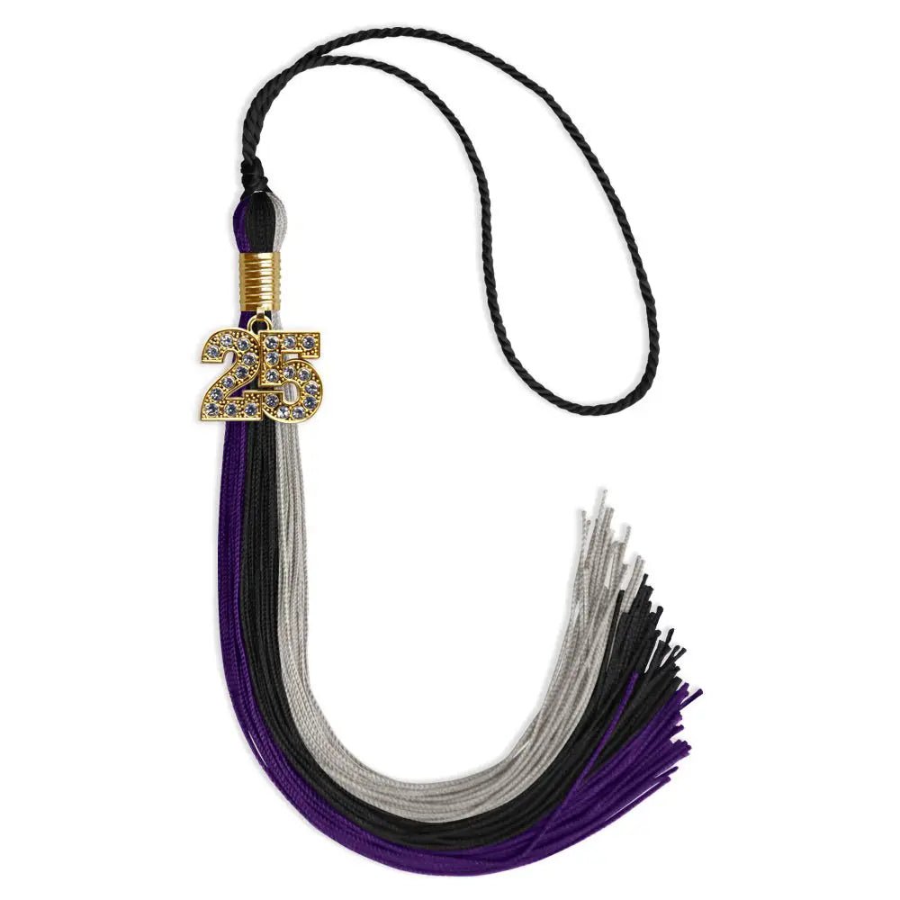 Black/Purple/Grey Graduation Tassel with Gold Bling Charm - Endea Graduation