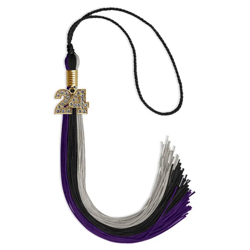 Black/Purple/Grey Graduation Tassel with Gold Bling Charm - Endea Graduation