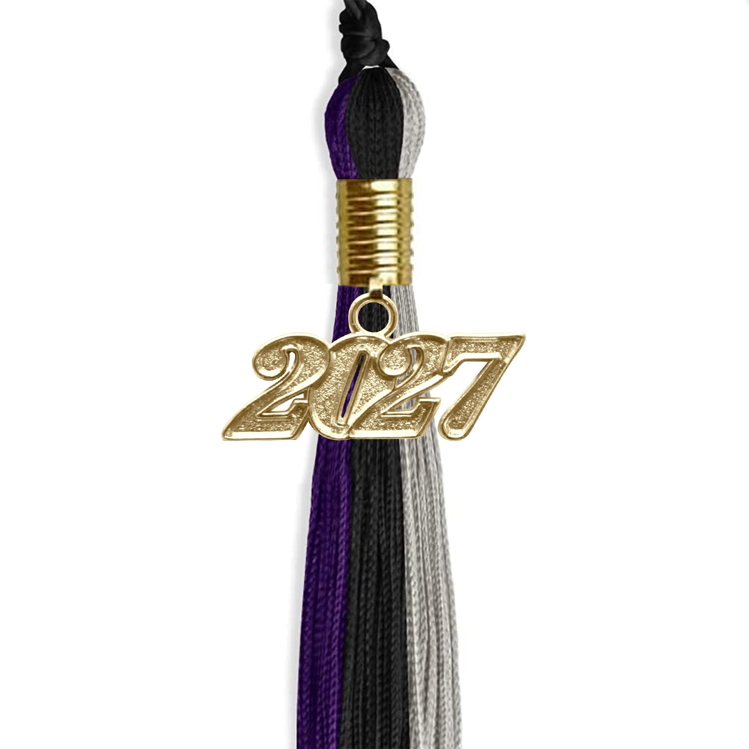 Black/Purple/Grey Graduation Tassel with Gold Date Drop - Endea Graduation