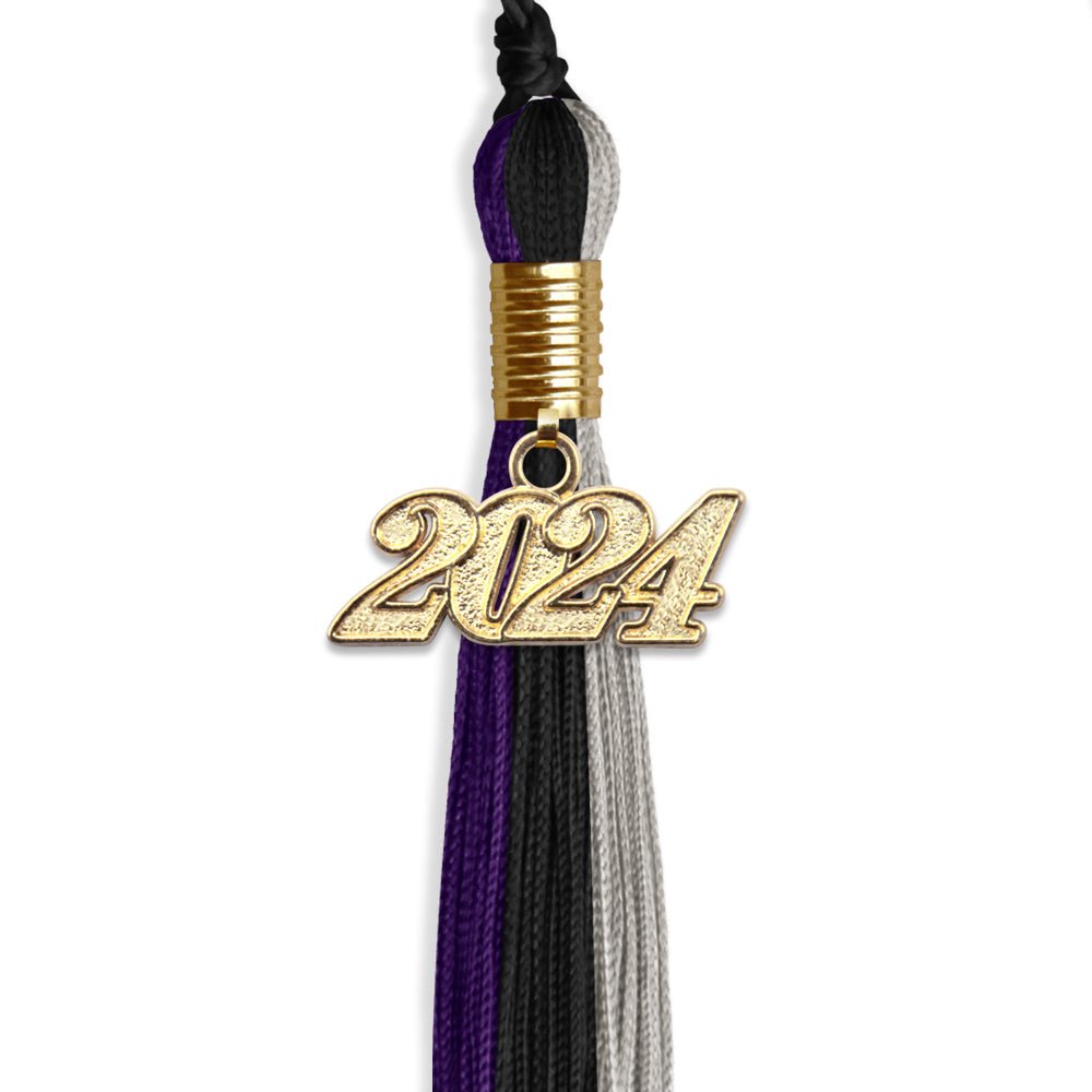 Black/Purple/Grey Graduation Tassel with Gold Date Drop - Endea Graduation