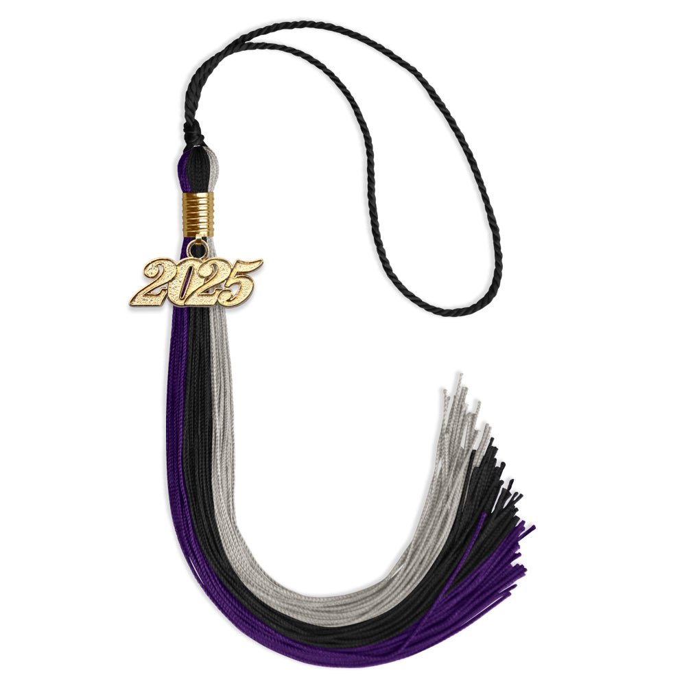 Black/Purple/Grey Graduation Tassel with Gold Date Drop - Endea Graduation