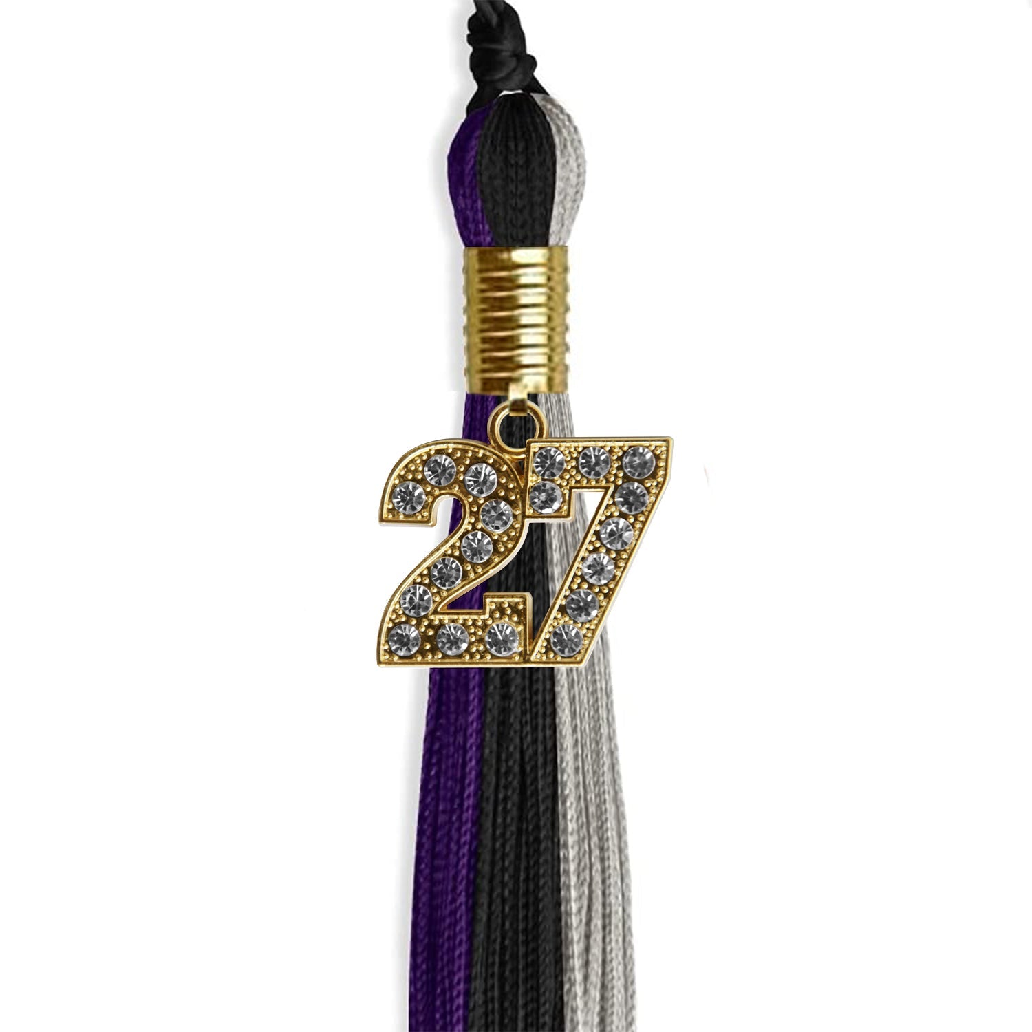 Black/Purple/Grey Graduation Tassel with Gold Date Drop - Endea Graduation