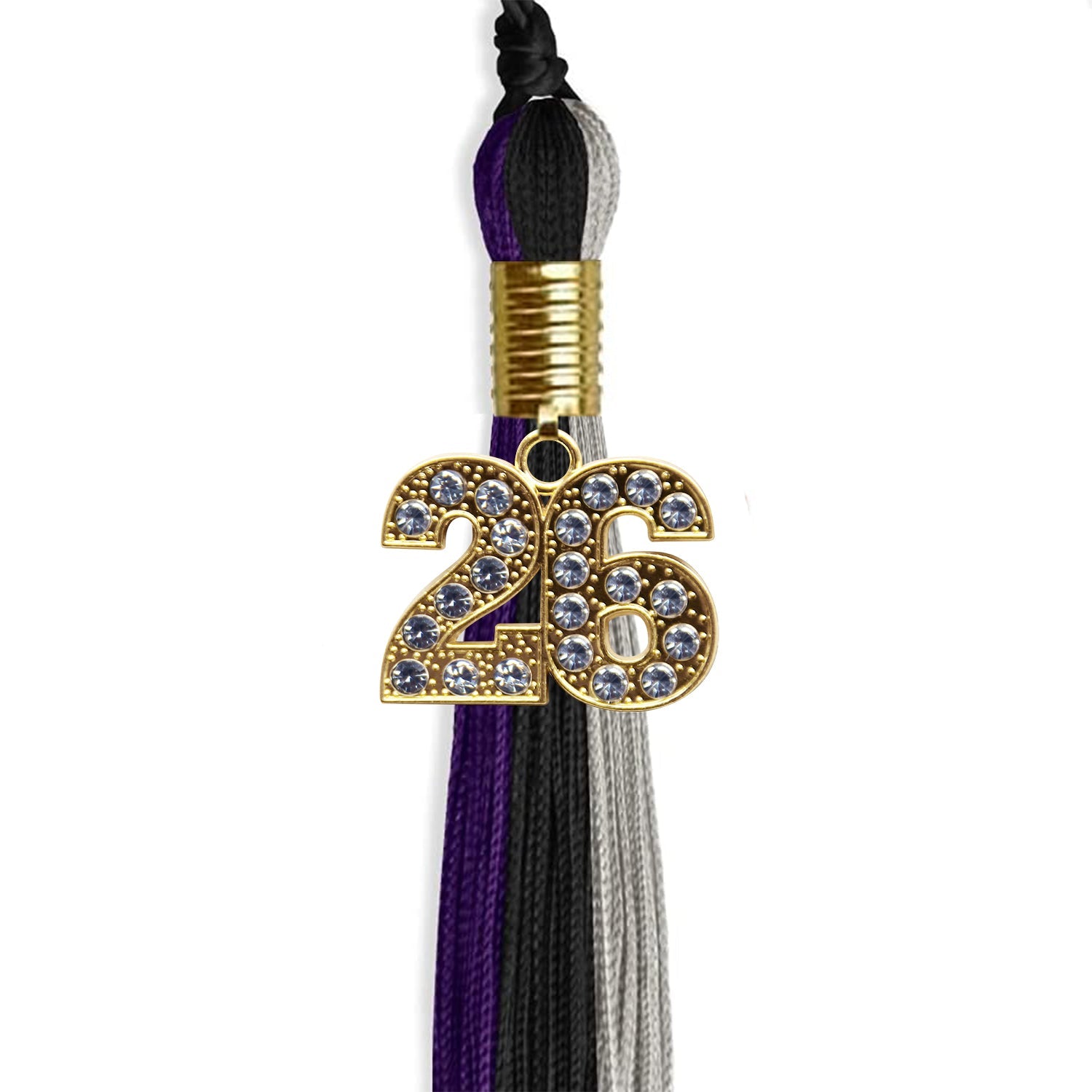 Black/Purple/Grey Graduation Tassel with Gold Date Drop - Endea Graduation