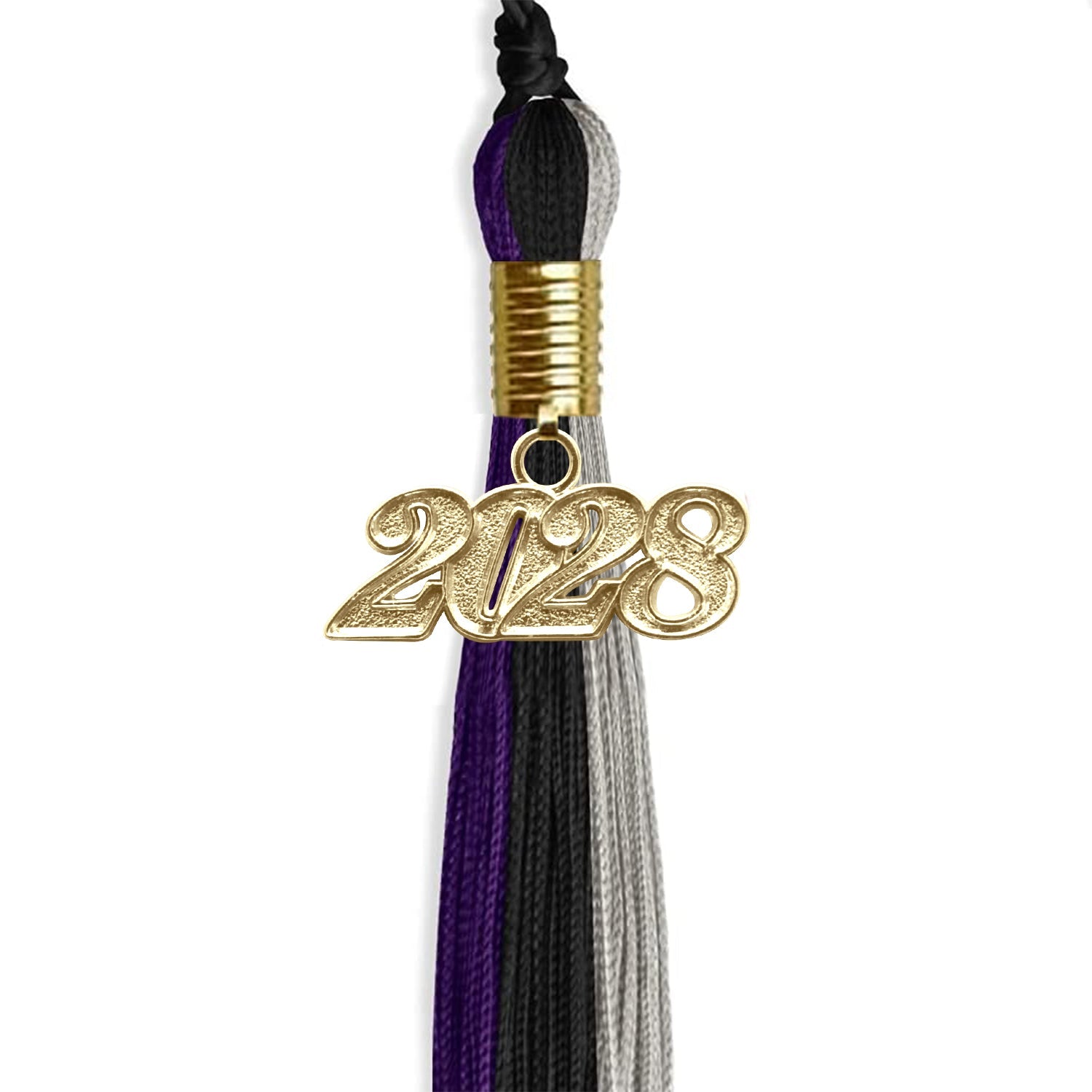 Black/Purple/Grey Graduation Tassel with Gold Date Drop - Endea Graduation