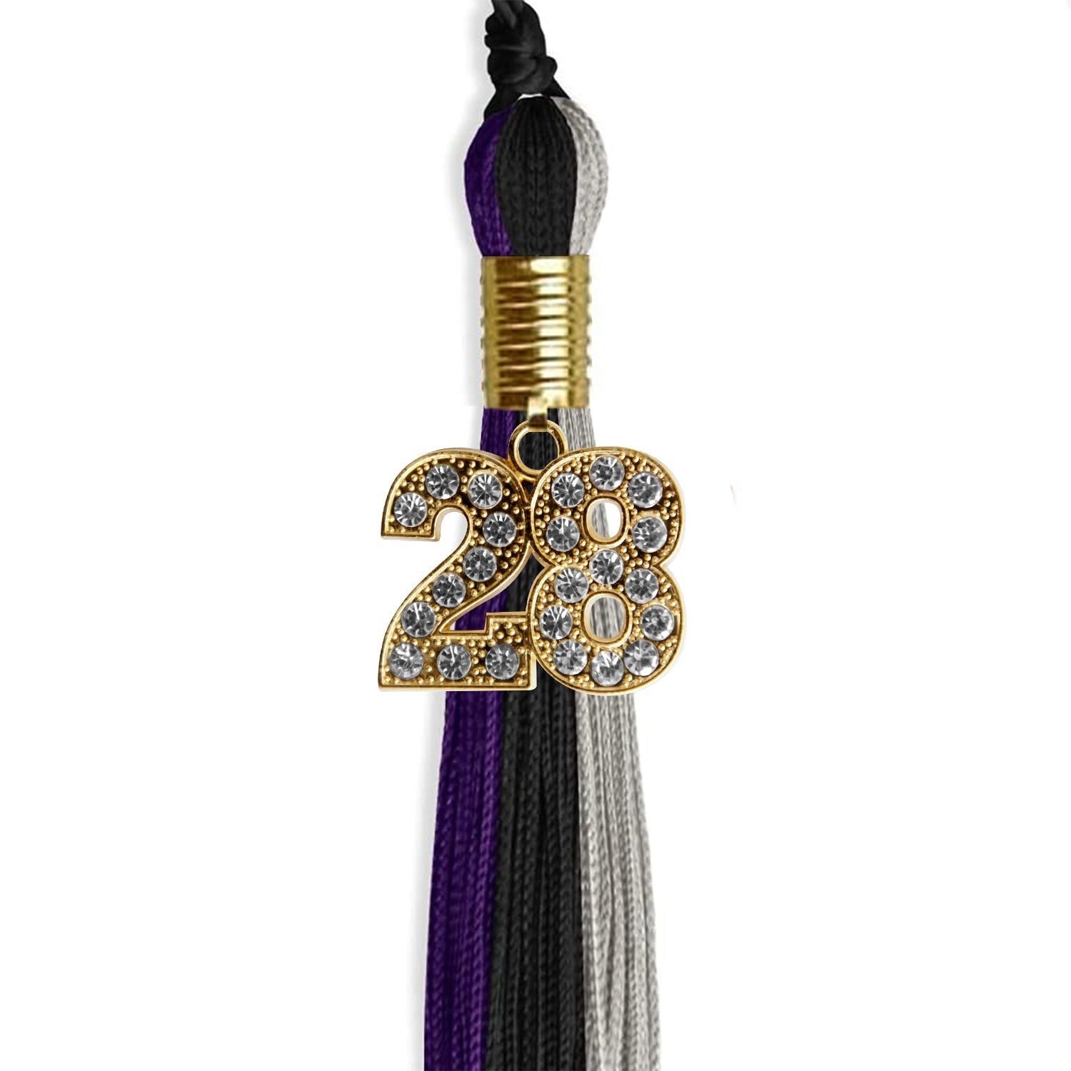 Black/Purple/Grey Graduation Tassel with Gold Date Drop - Endea Graduation