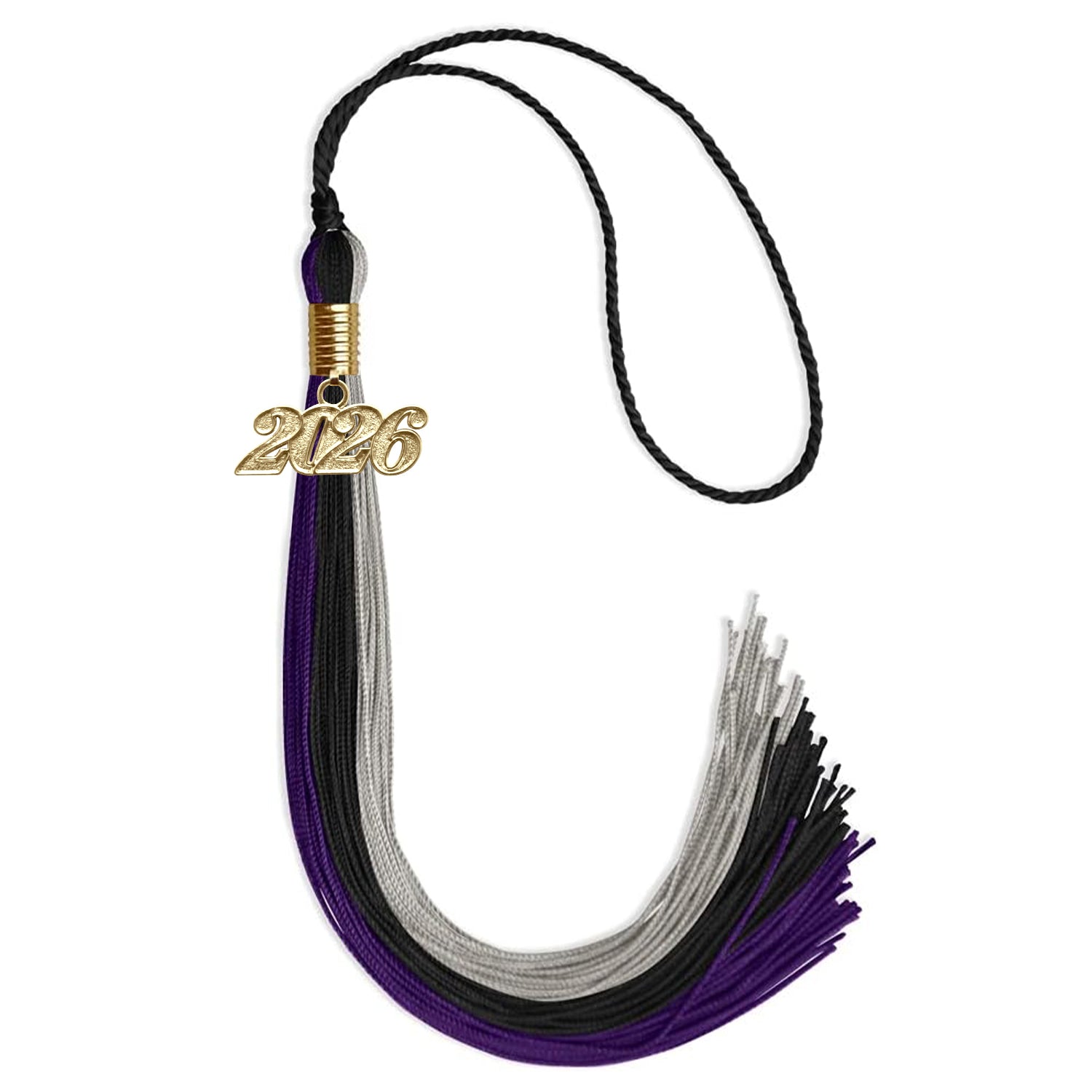 Black/Purple/Grey Graduation Tassel with Gold Date Drop - Endea Graduation