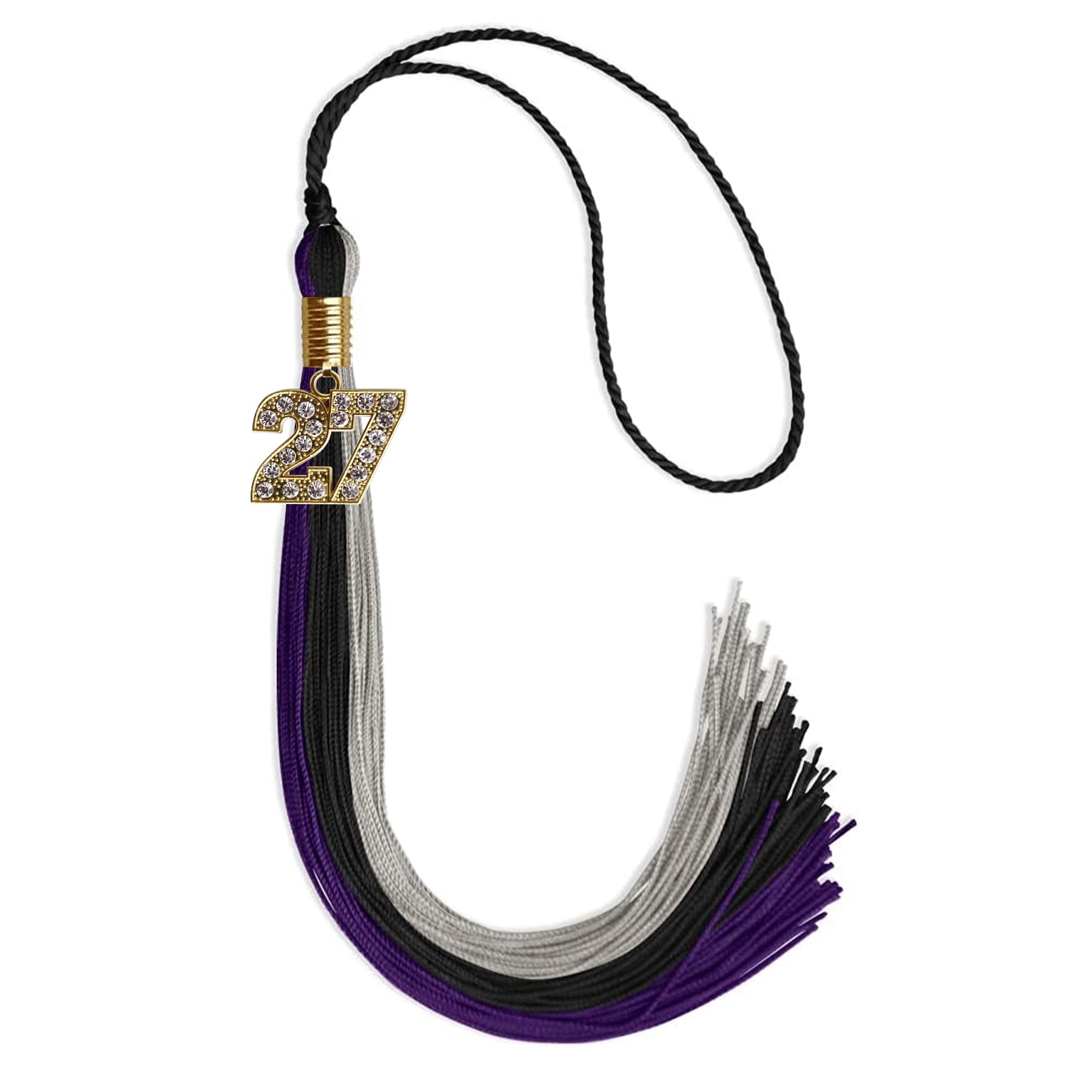 Black/Purple/Grey Graduation Tassel with Gold Date Drop - Endea Graduation