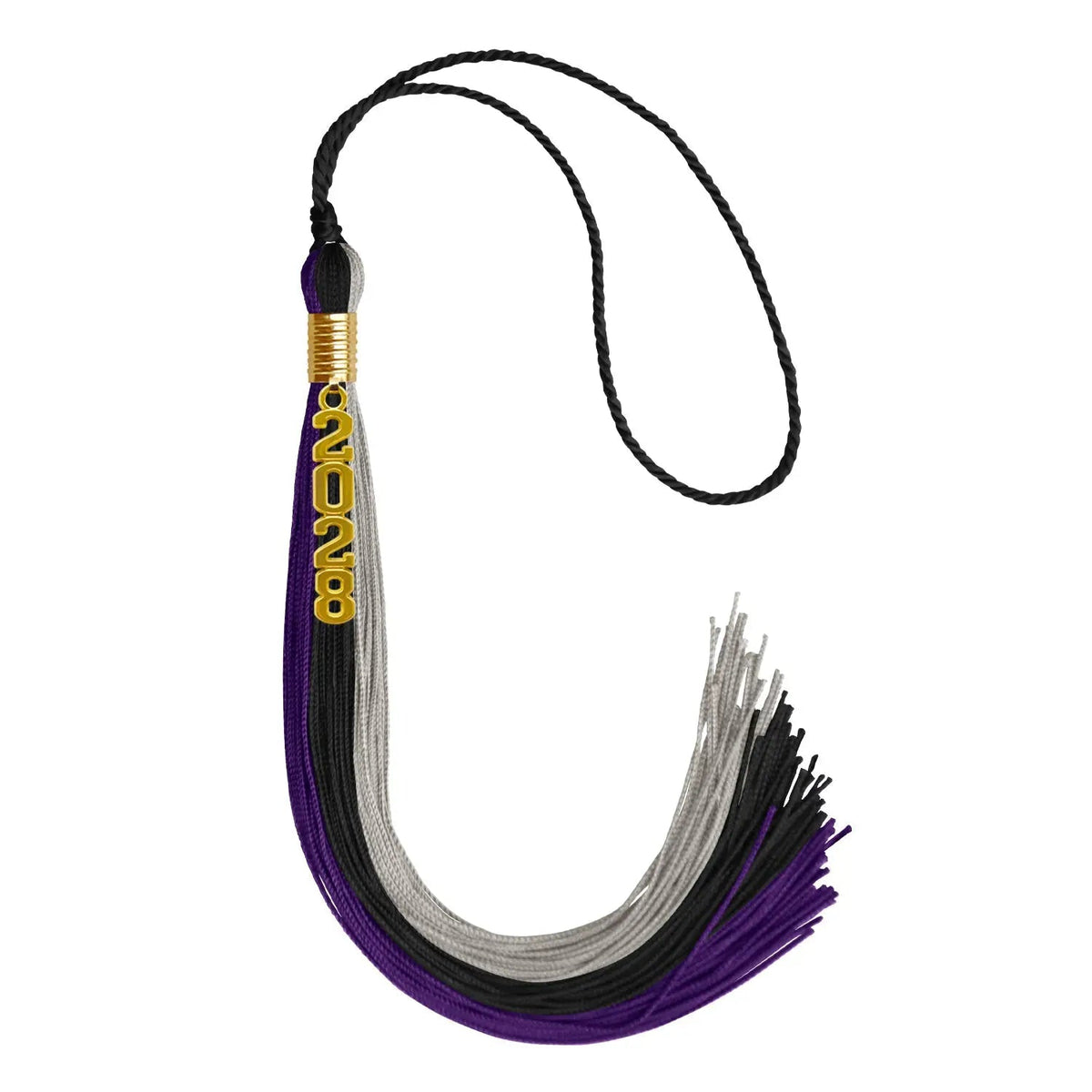 Black/Purple/Grey Graduation Tassel with Gold Stacked Date Drop - Endea Graduation