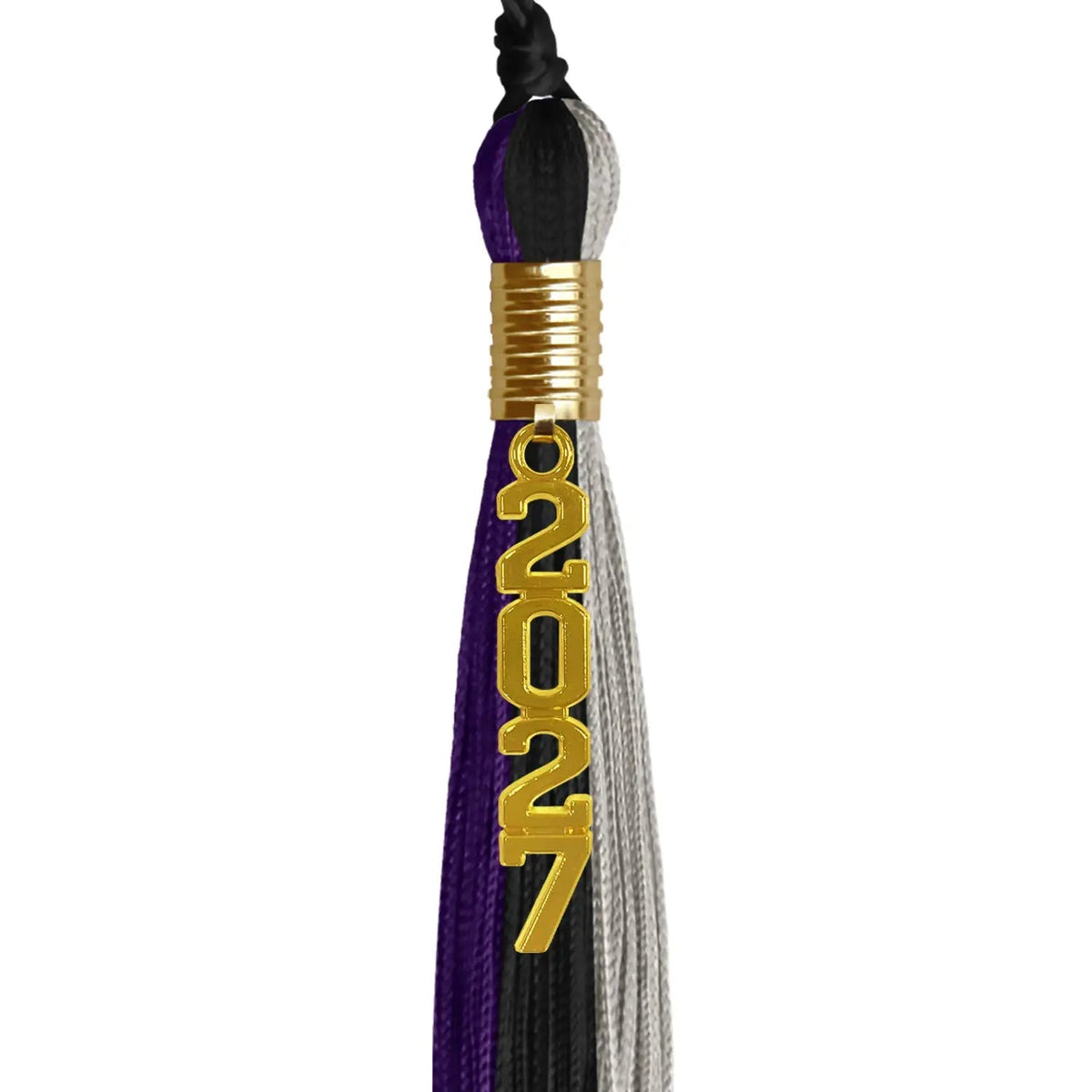 Black/Purple/Grey Graduation Tassel with Gold Stacked Date Drop - Endea Graduation