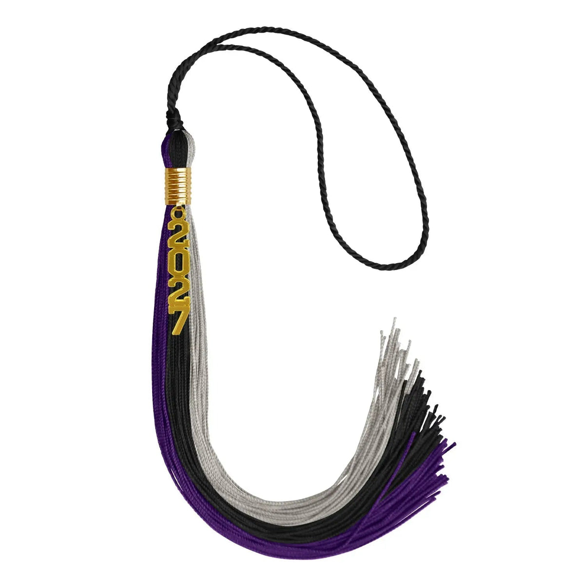 Black/Purple/Grey Graduation Tassel with Gold Stacked Date Drop - Endea Graduation
