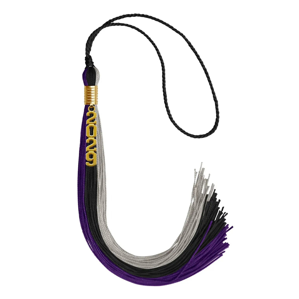 Black/Purple/Grey Graduation Tassel with Gold Stacked Date Drop - Endea Graduation