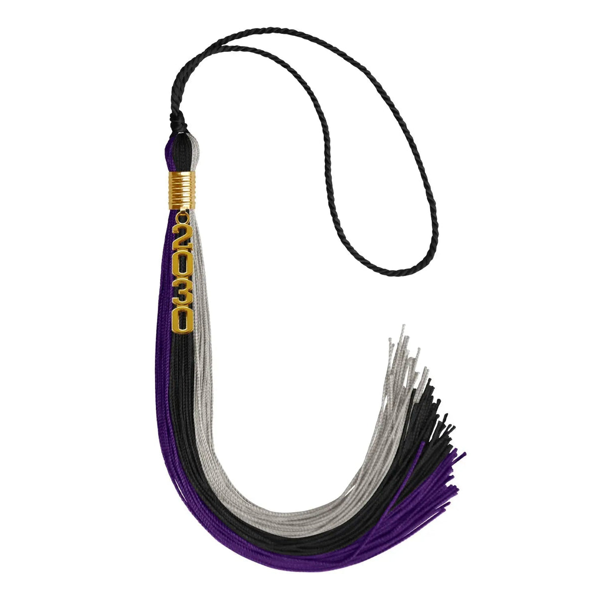 Black/Purple/Grey Graduation Tassel with Gold Stacked Date Drop - Endea Graduation