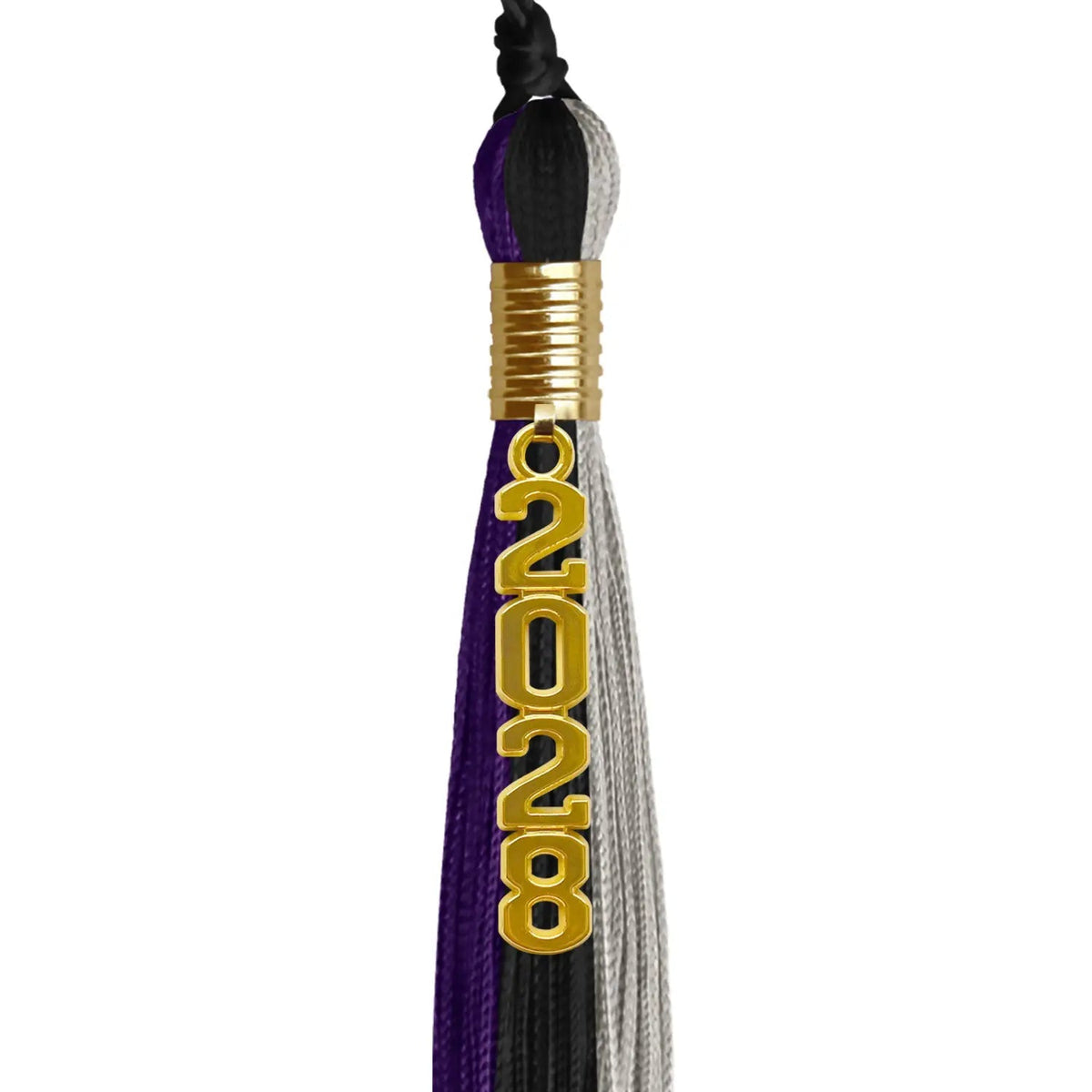Black/Purple/Grey Graduation Tassel with Gold Stacked Date Drop - Endea Graduation