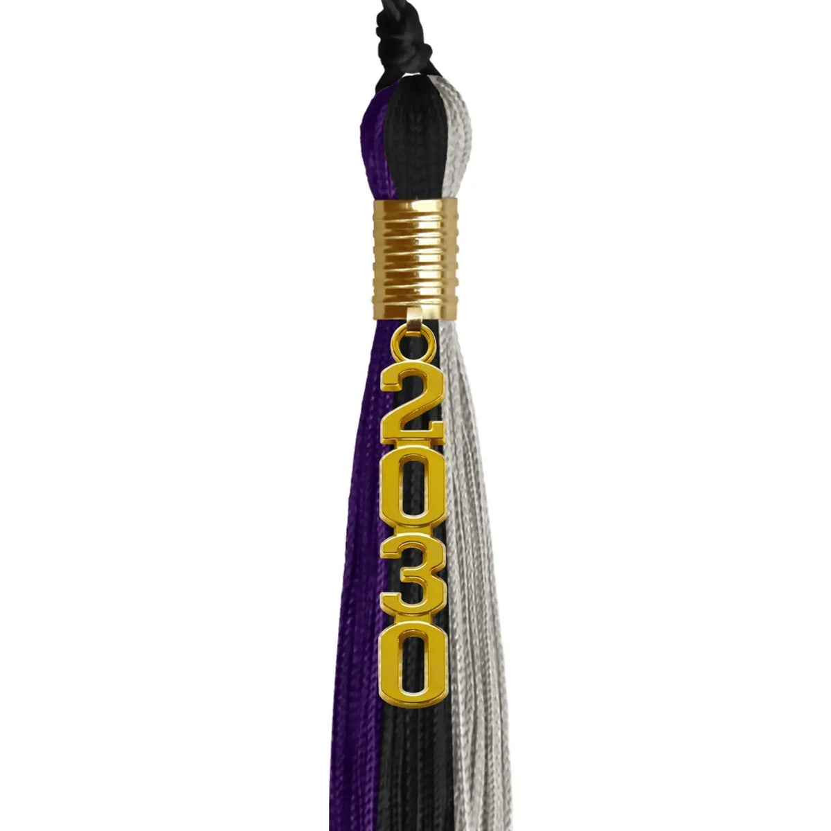 Black/Purple/Grey Graduation Tassel with Gold Stacked Date Drop - Endea Graduation