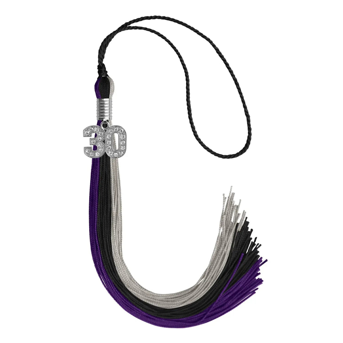 Black/Purple/Grey Graduation Tassel with Silver Bling Charm - Endea Graduation