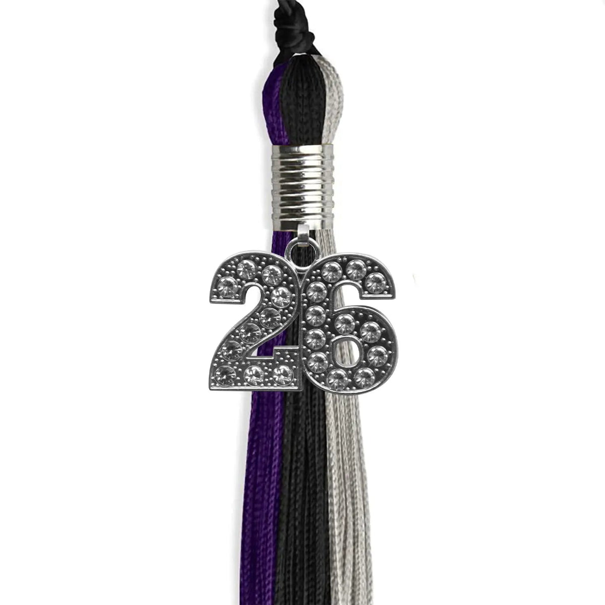 Black/Purple/Grey Graduation Tassel with Silver Bling Charm - Endea Graduation