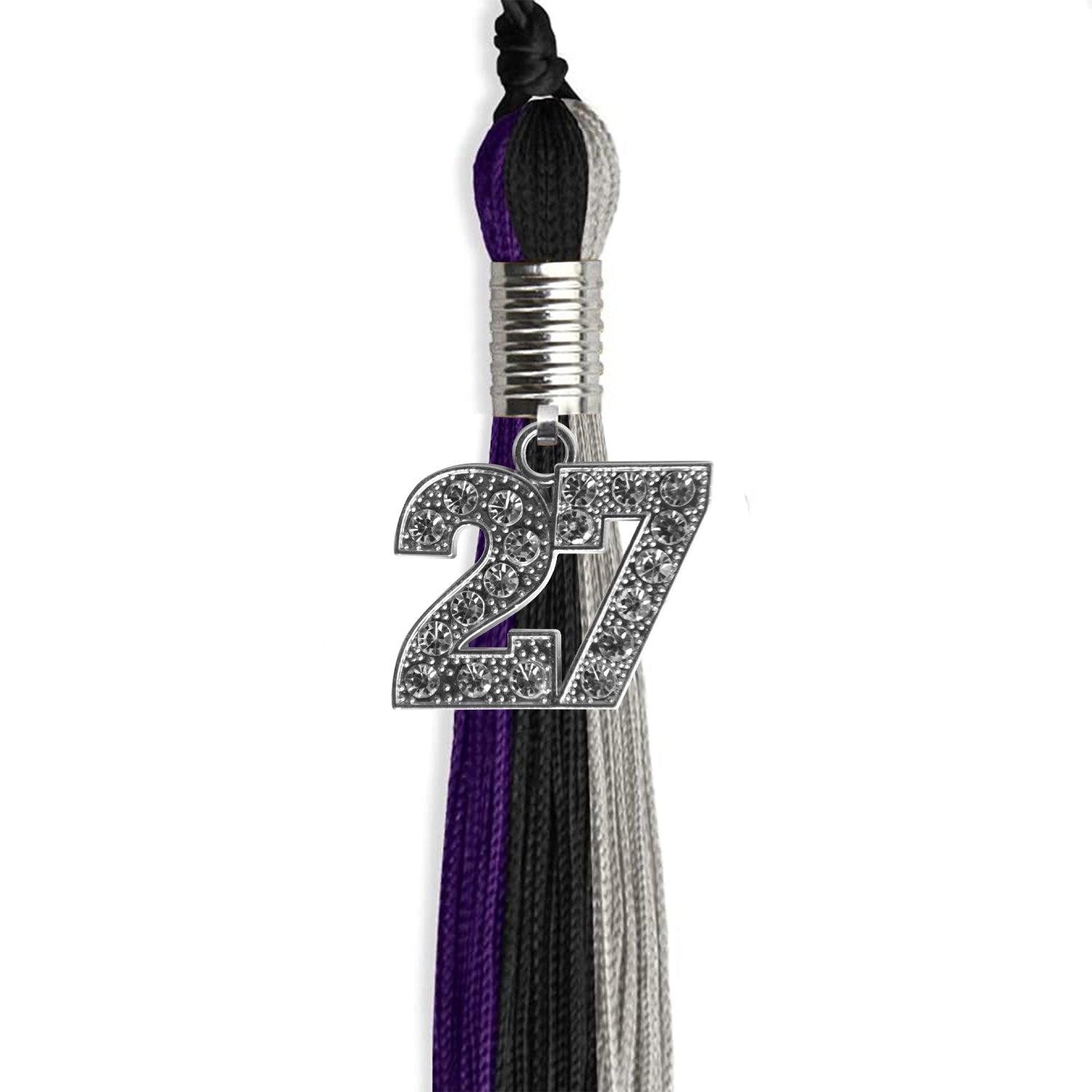 Black/Purple/Grey Graduation Tassel with Silver Date Drop - Endea Graduation