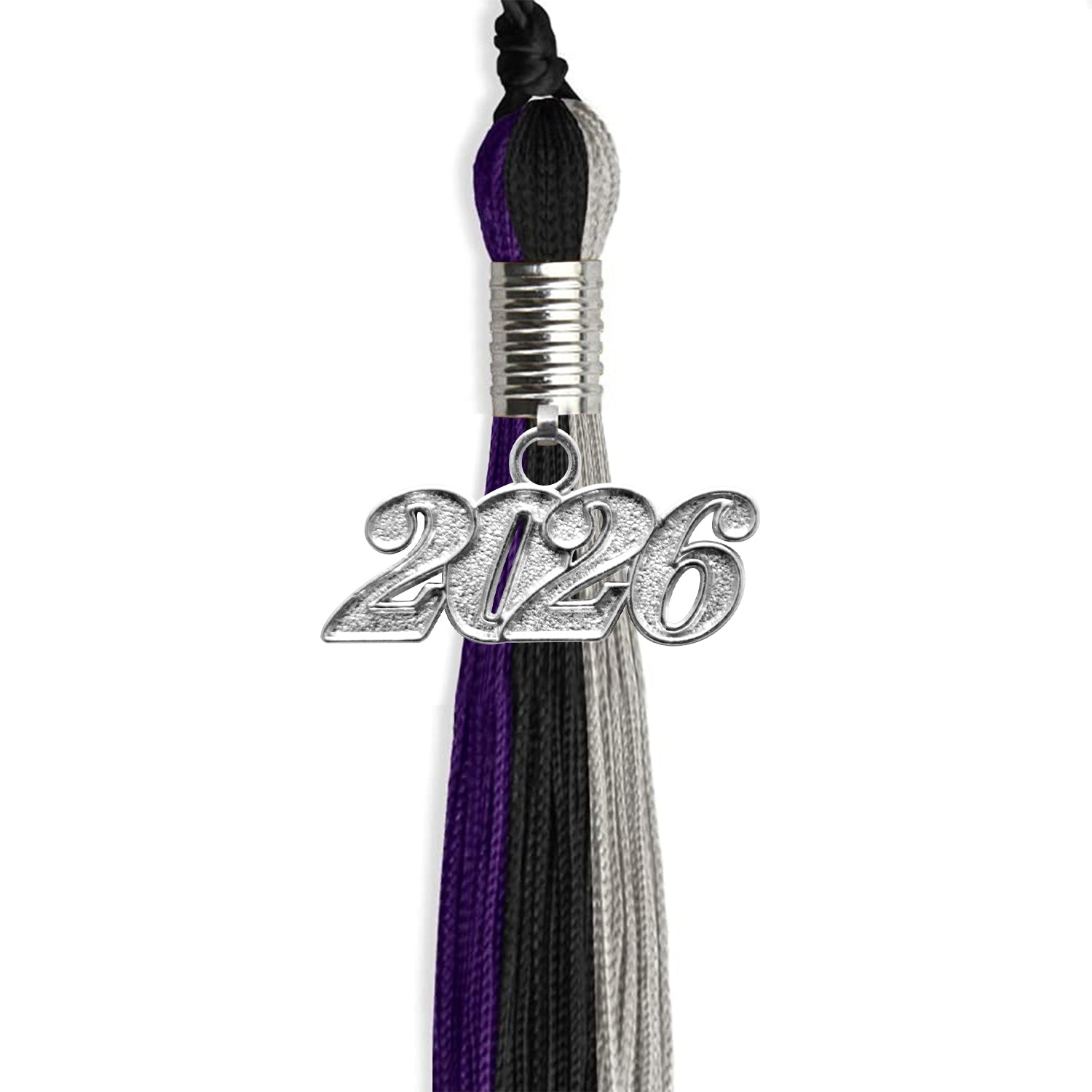 Black/Purple/Grey Graduation Tassel with Silver Date Drop - Endea Graduation