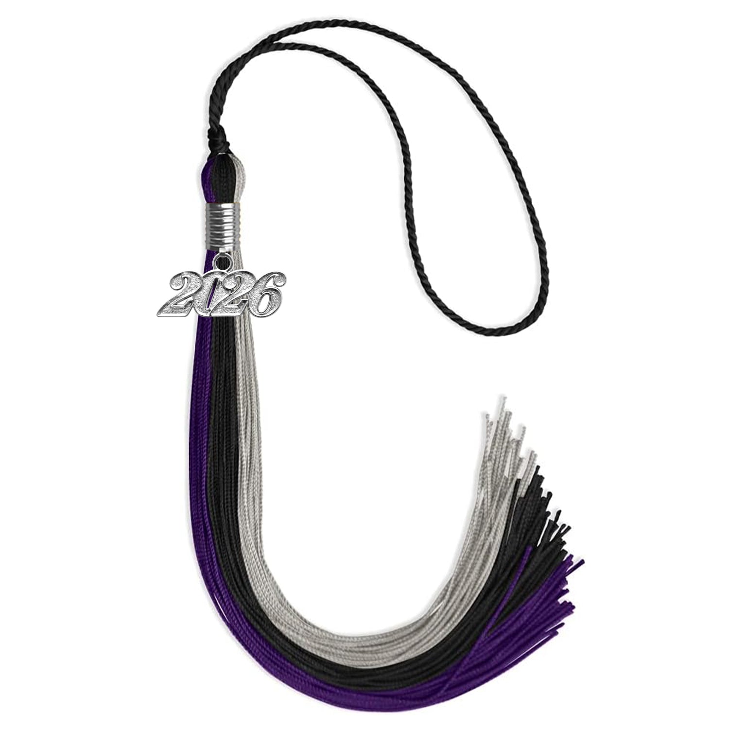 Black/Purple/Grey Graduation Tassel with Silver Date Drop - Endea Graduation