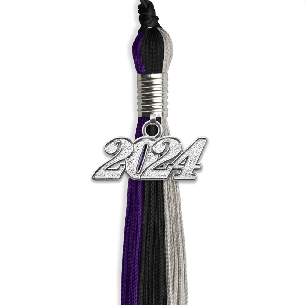 Black/Purple/Grey Graduation Tassel with Silver Date Drop - Endea Graduation