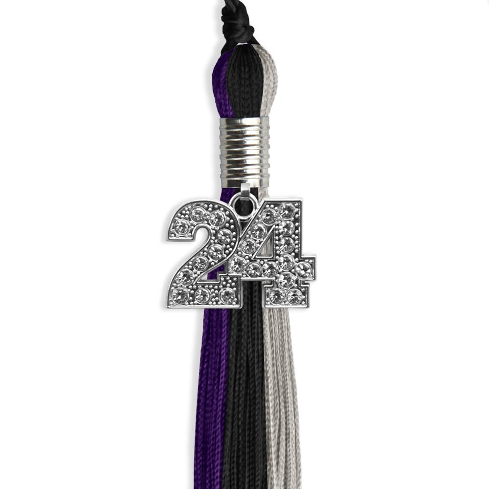 Black/Purple/Grey Graduation Tassel with Silver Date Drop - Endea Graduation