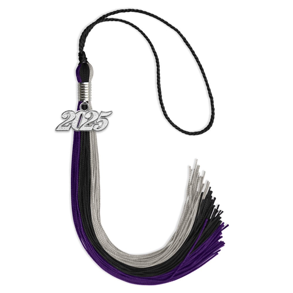 Black/Purple/Grey Graduation Tassel with Silver Date Drop - Endea Graduation