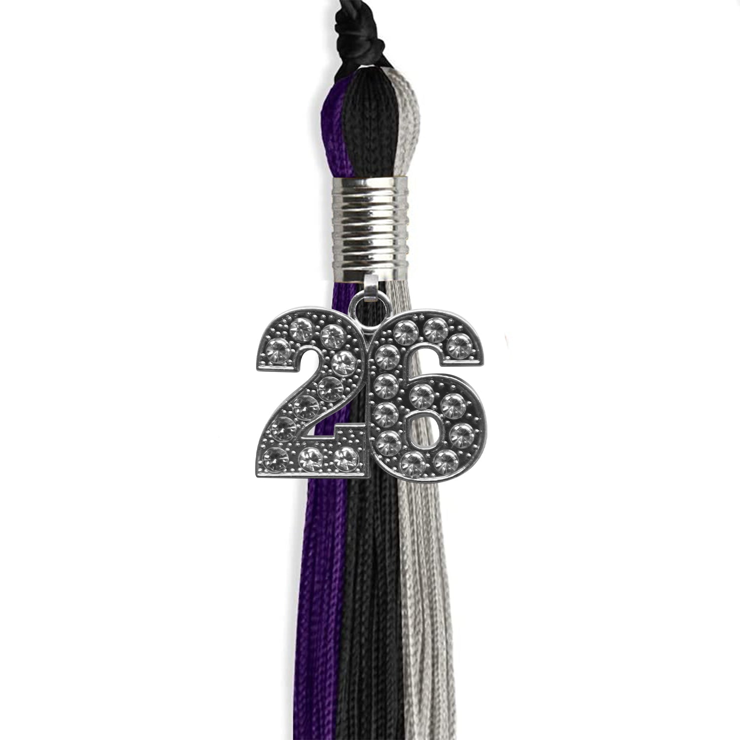 Black/Purple/Grey Graduation Tassel with Silver Date Drop - Endea Graduation