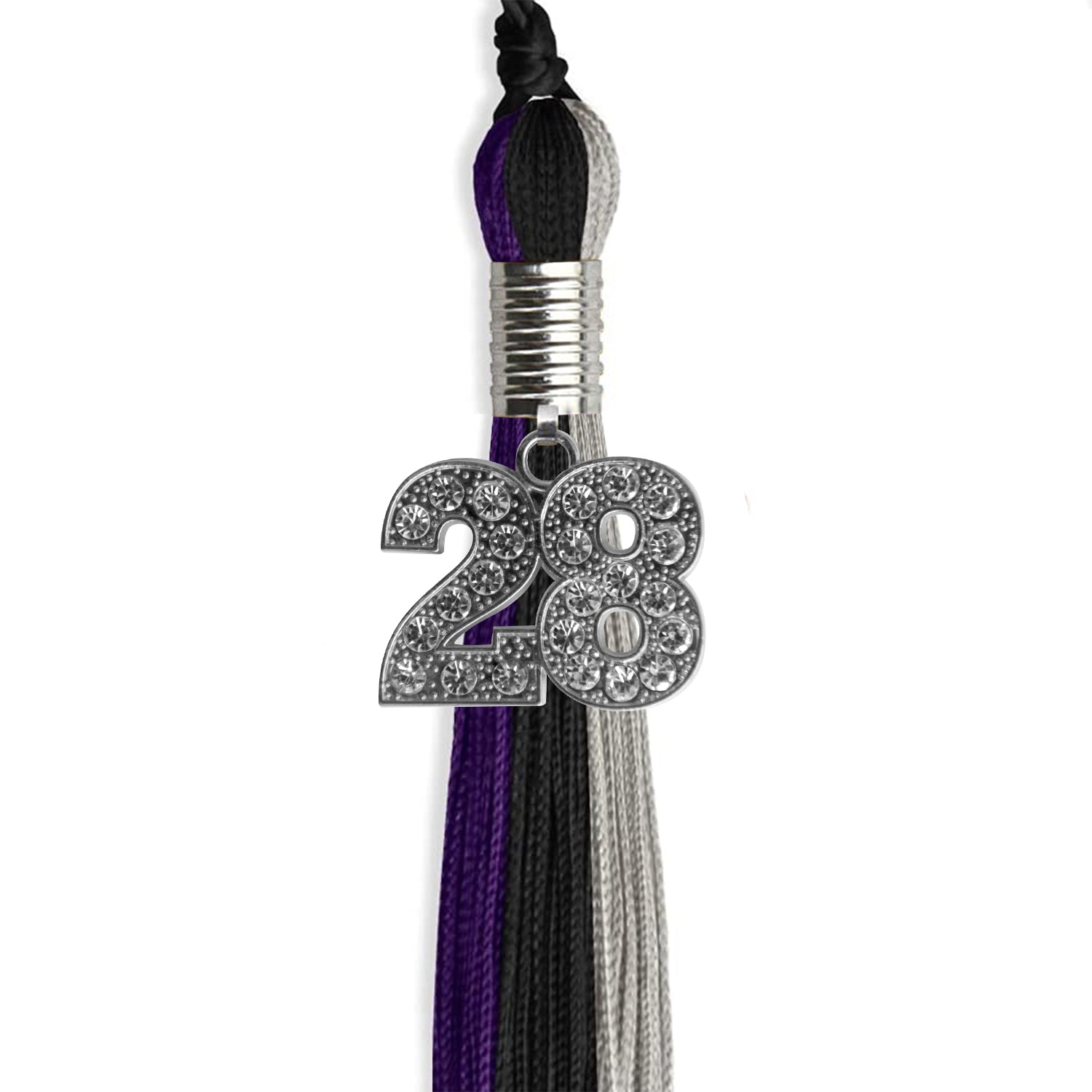 Black/Purple/Grey Graduation Tassel with Silver Date Drop - Endea Graduation