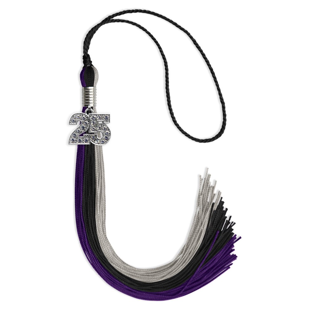 Black/Purple/Grey Graduation Tassel with Silver Date Drop - Endea Graduation