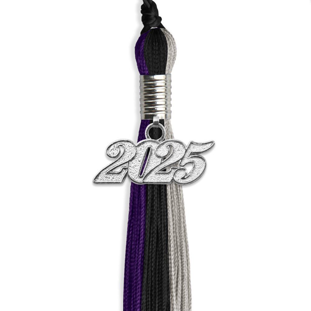 Black/Purple/Grey Graduation Tassel with Silver Date Drop - Endea Graduation