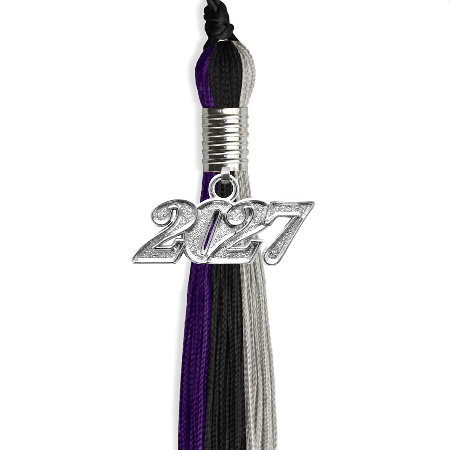 Black/Purple/Grey Graduation Tassel with Silver Date Drop - Endea Graduation