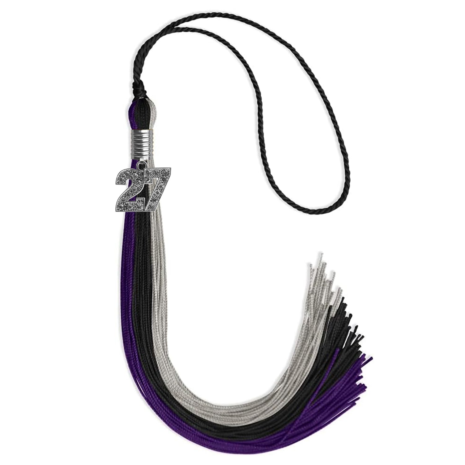 Black/Purple/Grey Graduation Tassel with Silver Date Drop - Endea Graduation