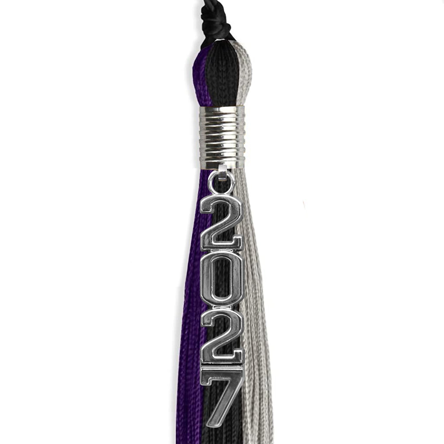 Black/Purple/Grey Graduation Tassel with Silver Stacked Date Drop - Endea Graduation