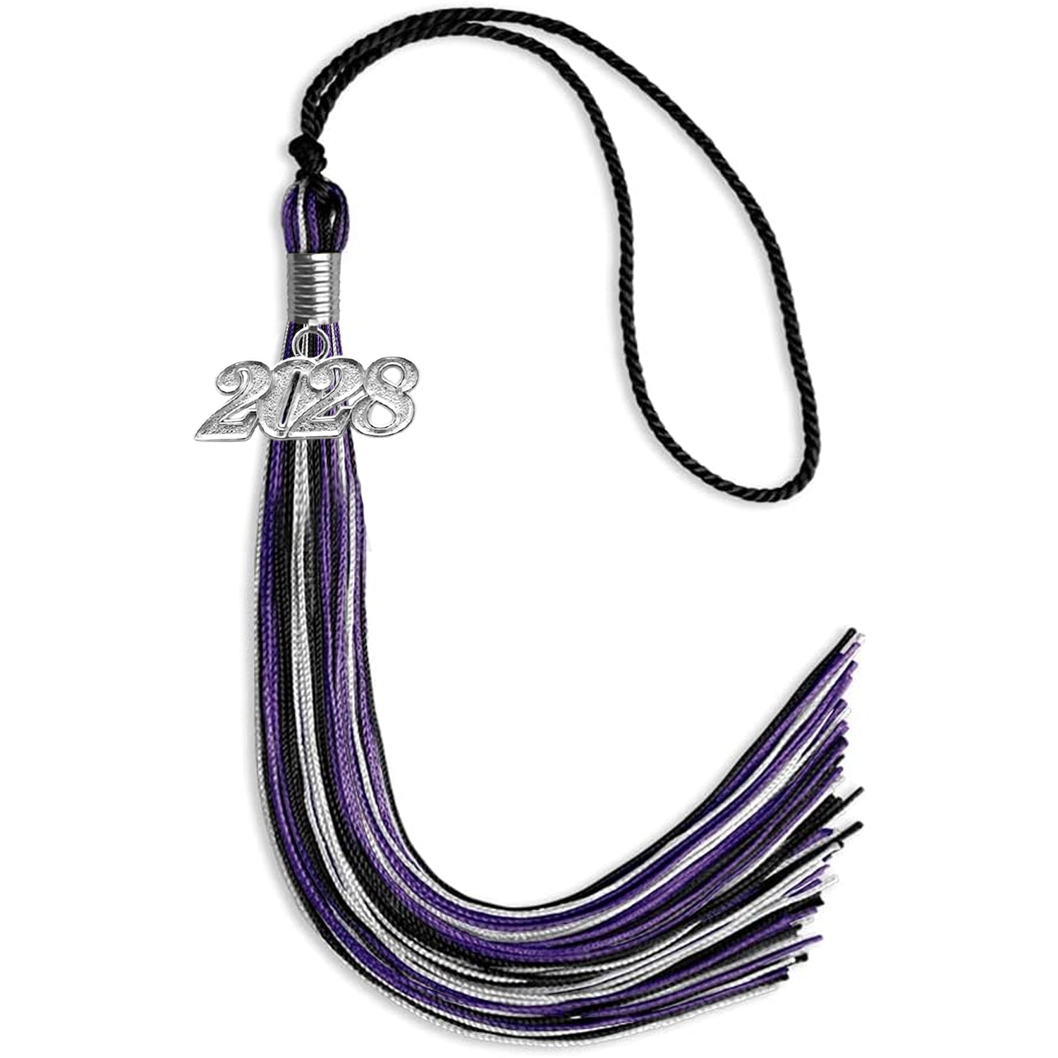 Black/Purple/Silver Mixed Color Graduation Tassel with Silver Date Drop - Endea Graduation