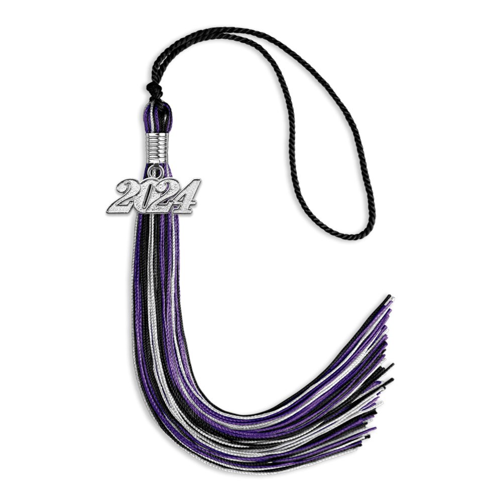 Black/Purple/Silver Mixed Color Graduation Tassel with Silver Date Drop - Endea Graduation