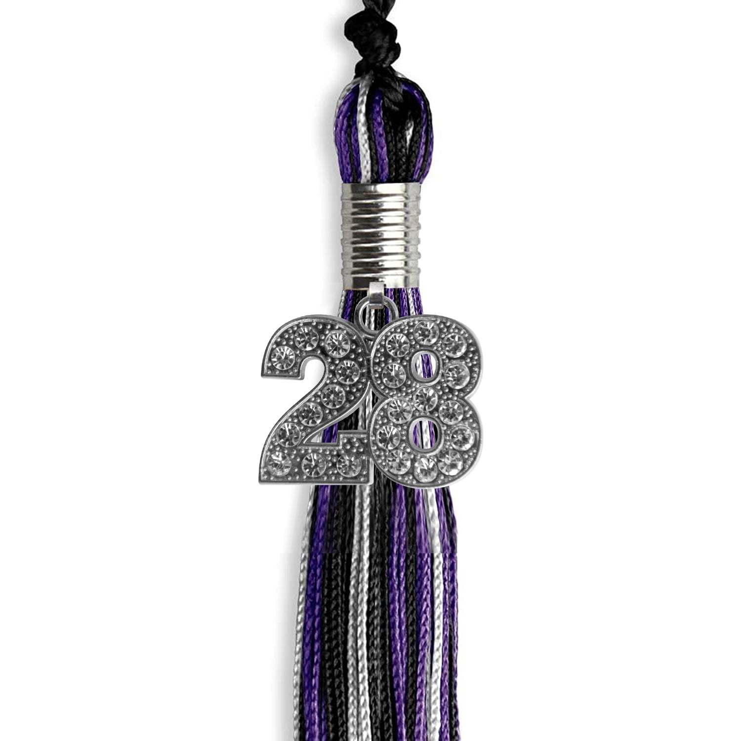 Black/Purple/Silver Mixed Color Graduation Tassel with Silver Date Drop - Endea Graduation